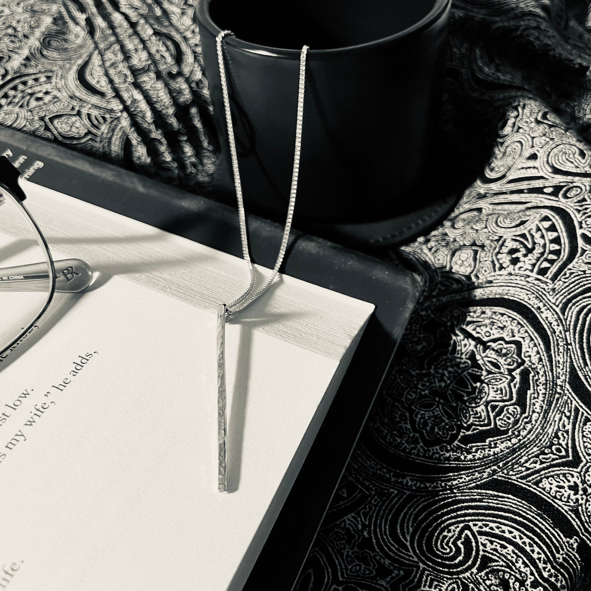 Handcrafted Argentium Silver Bar Necklace, Hammer Textured Minimalist Jewelry