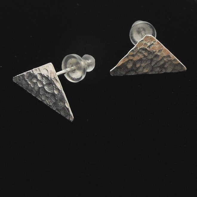 Handcrafted Argentium Silver Triangle Earrings, Hammered Geometric Post Jewelry