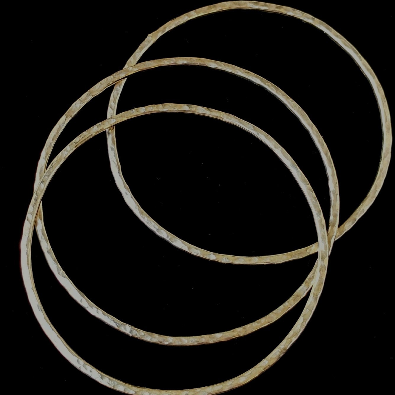 Set of Three Hammered Argentium Silver Bangles, Minimalist Stacking Bracelets