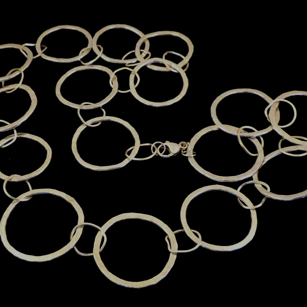 Handmade Argentium Silver Chunky Hammered Hoops Necklace, Tarnish Resistant Jewelry