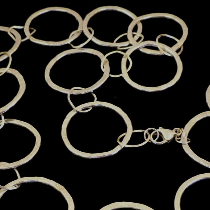 Handmade Argentium Silver Chunky Hammered Hoops Necklace, Tarnish Resistant Jewelry