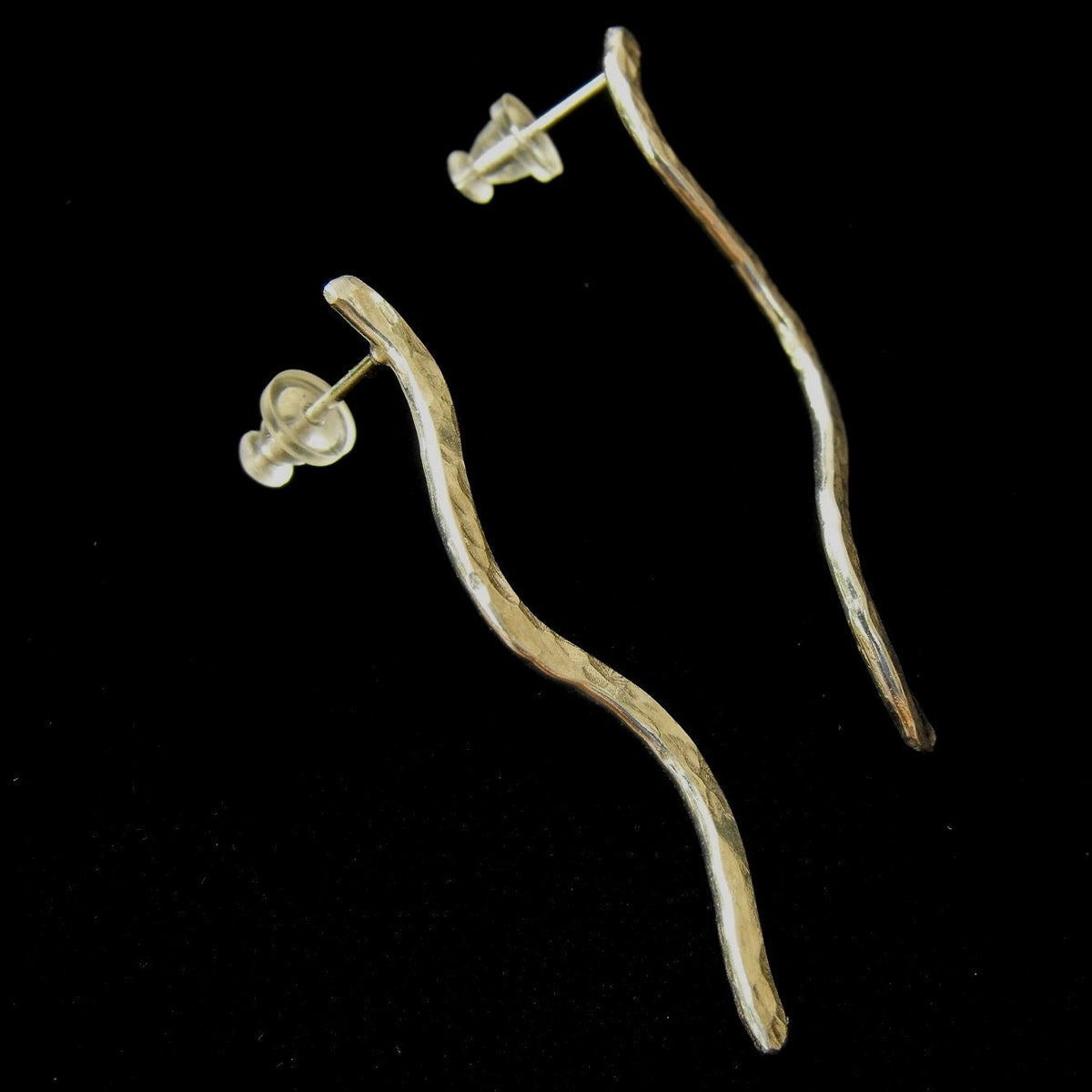 Handcrafted Argentium Silver Bar Stud Earrings, Long Minimalist Artisan Hammered Vertical Stick Posts
