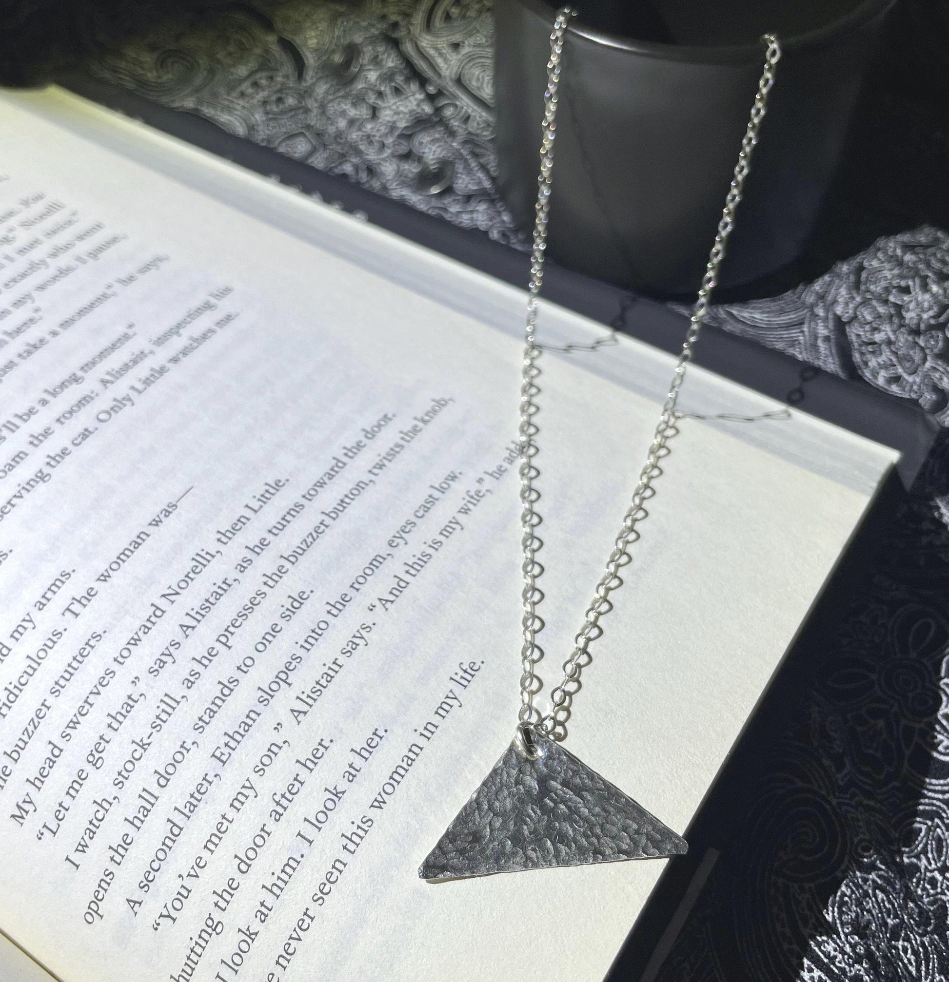 Handcrafted Argentium Silver Triangle Necklace, Hammered Modern Pendant, Eco Friendly Jewelry