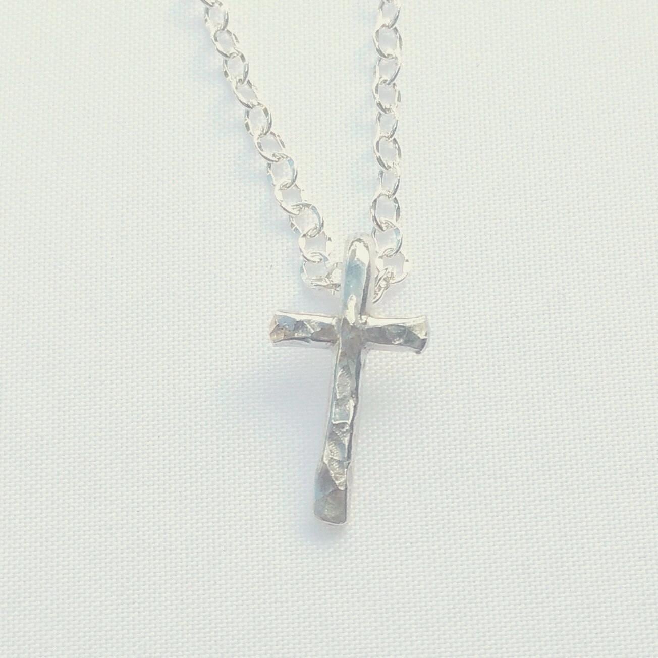 Argentium Silver Cross Necklace For Men, Hypoallergenic and Tarnish Resistant Jewelry for Dad, Modern Silver Christian Gift for Him