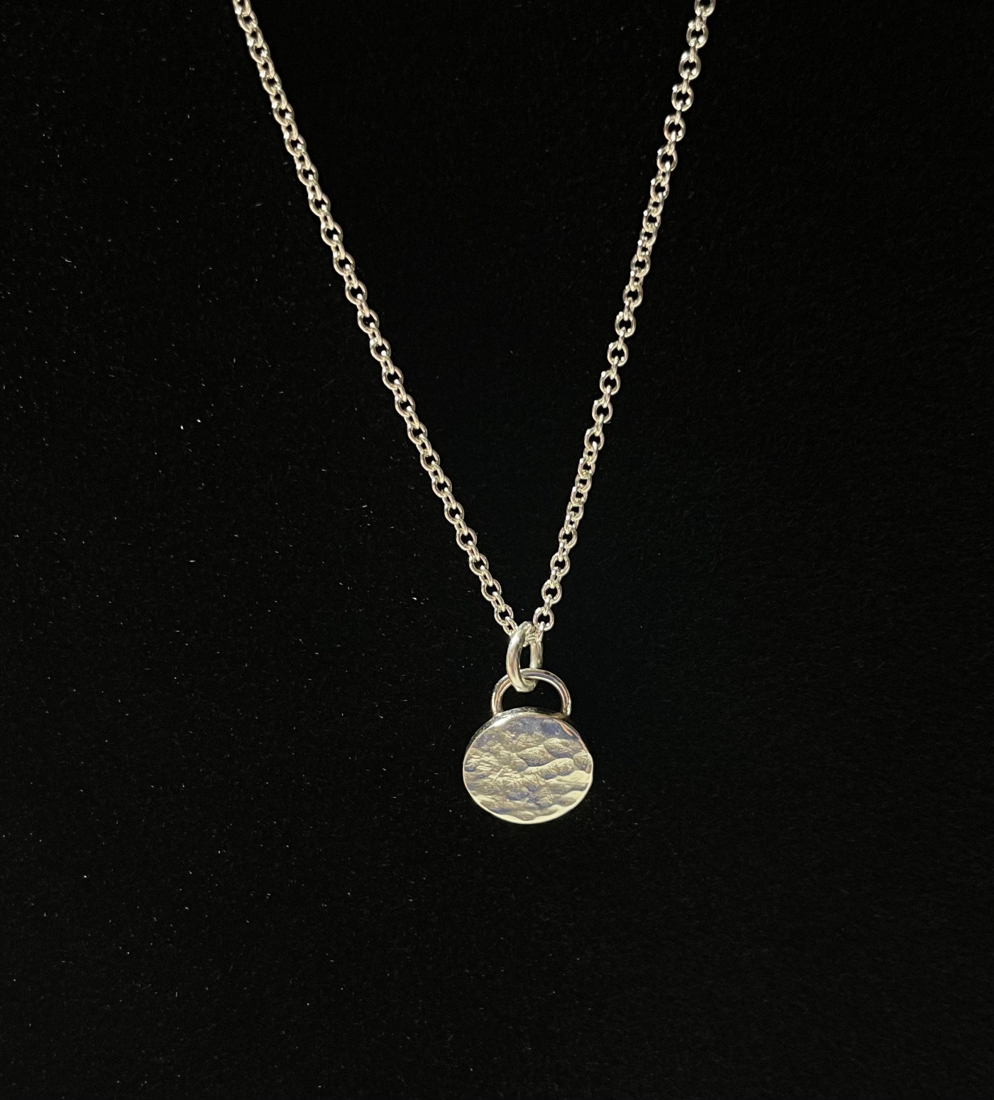 Handcrafted Argentium Silver Hammered Disc Necklace, Modern Men's Charm Jewelry