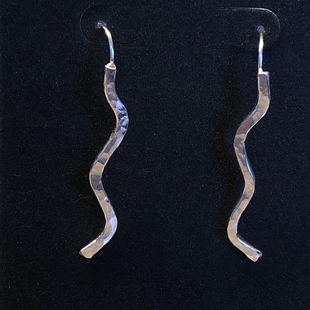 Handcrafted Argentium Silver Hammered Wave Earrings, Bohemian Hypoallergenic Jewelry