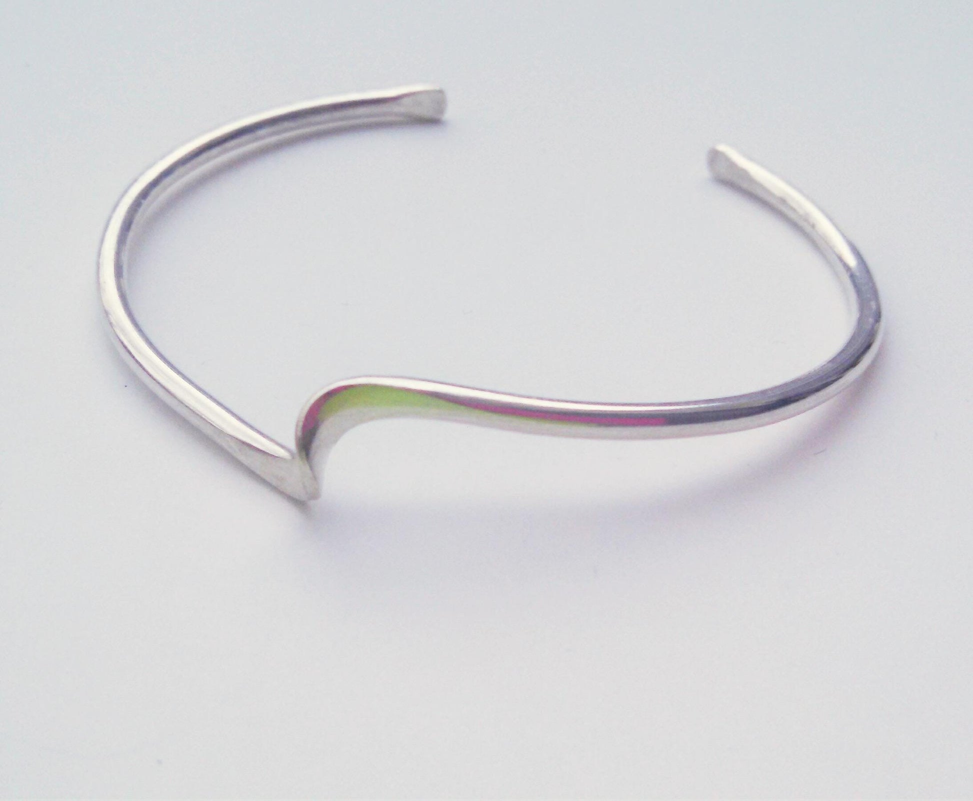Hand-forged Argentium Silver Wave Cuff Bracelet, Tarnish Resistant, Eco Friendly
