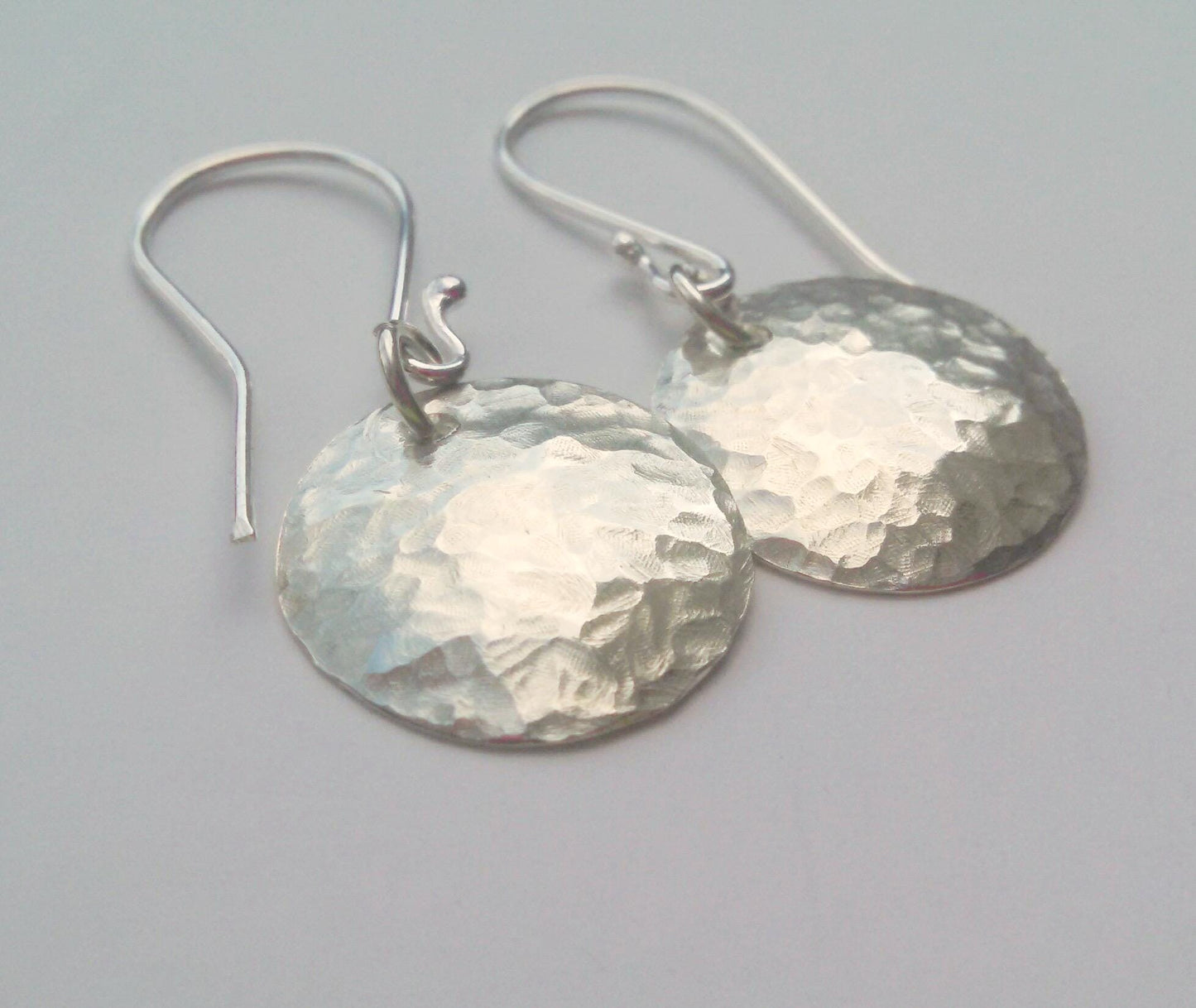 Handcrafted Hammered Argentium Silver Disc Earrings, Hypoallergenic and Tarnish Resistant Minimalist Jewelry for Women
