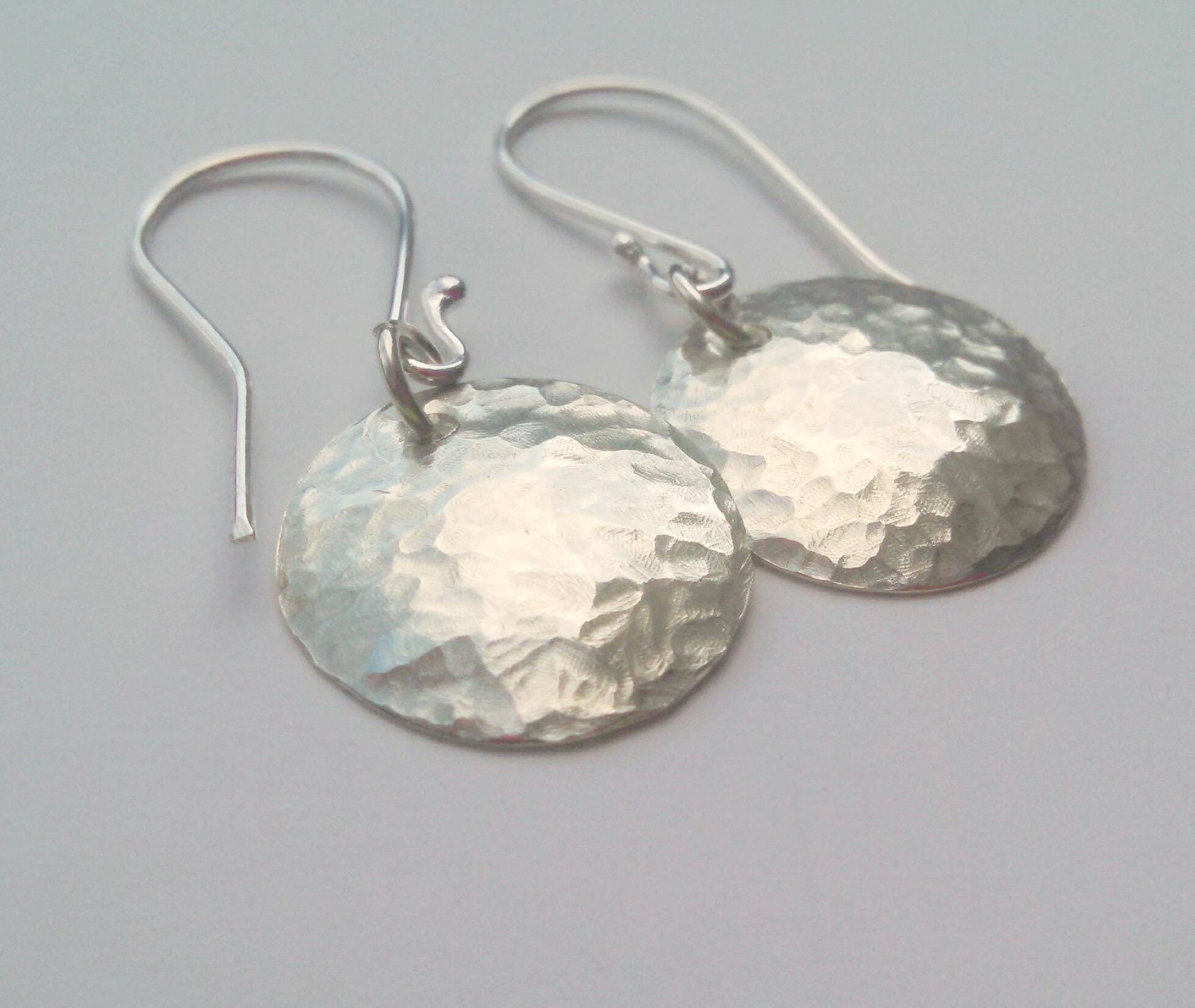 Handcrafted Hammered Argentium Silver Disc Earrings, Hypoallergenic and Tarnish Resistant Minimalist Jewelry for Women