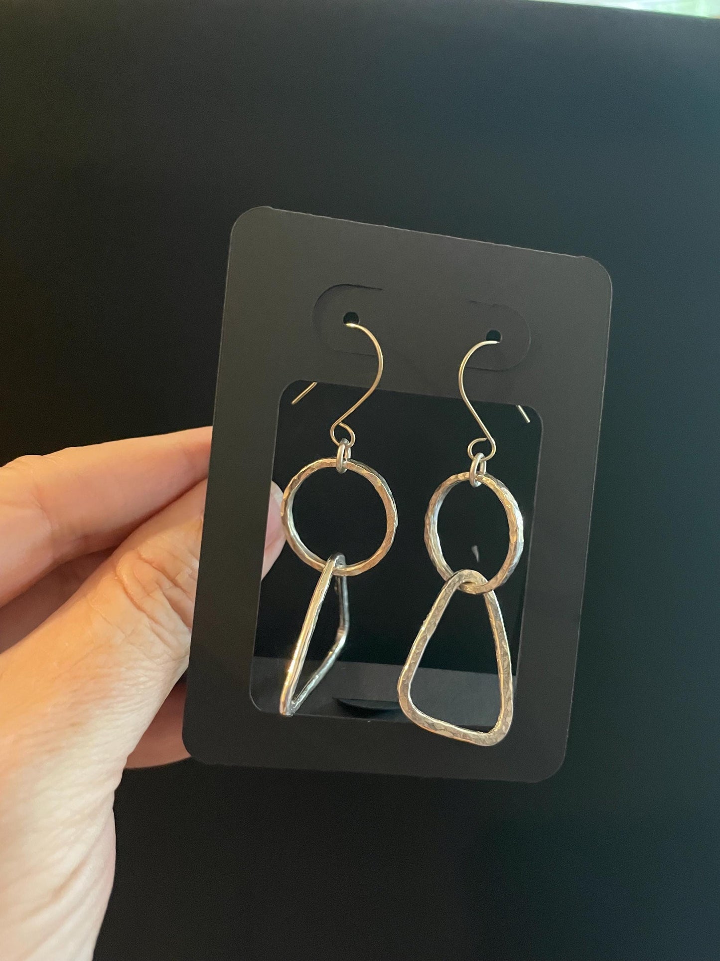 Handcrafted Argentium Silver Double Hoop Earrings, Geometric Statement Dangles