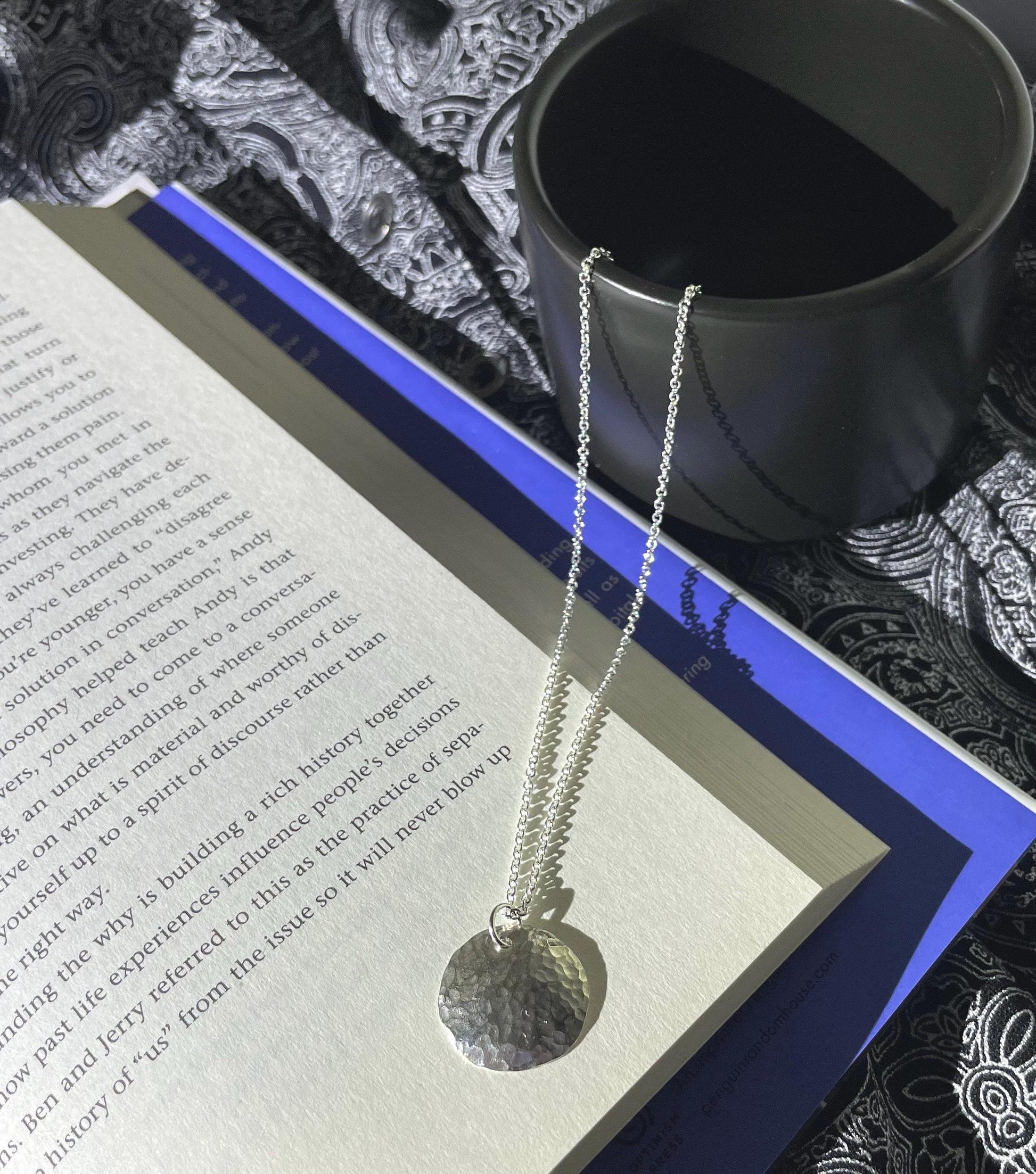 Hammered Argentium Silver Disc Necklace, Minimalist Layering Jewelry, Tarnish Resistant, Eco Friendly