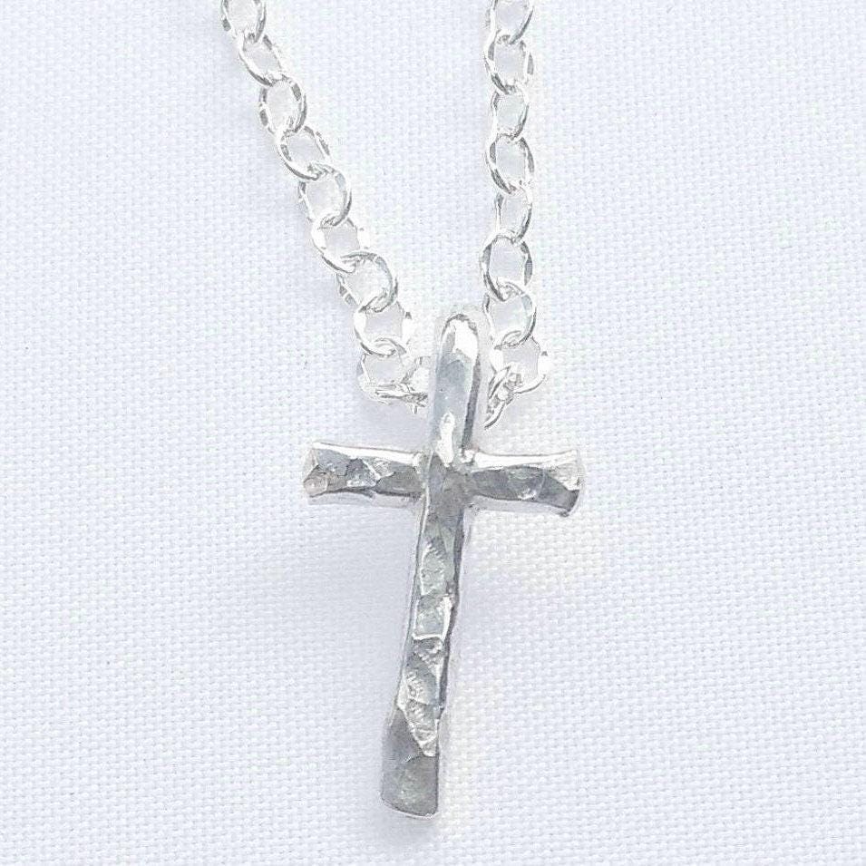 Handcrafted Argentium Silver Cross Necklace, Modern Christian Silver Jewelry Gifts For Women