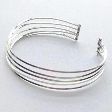 Argentium Silver Wire Cuff Bracelet, Tarnish Resistant, Hypoallergenic, Artisan Jewelry
