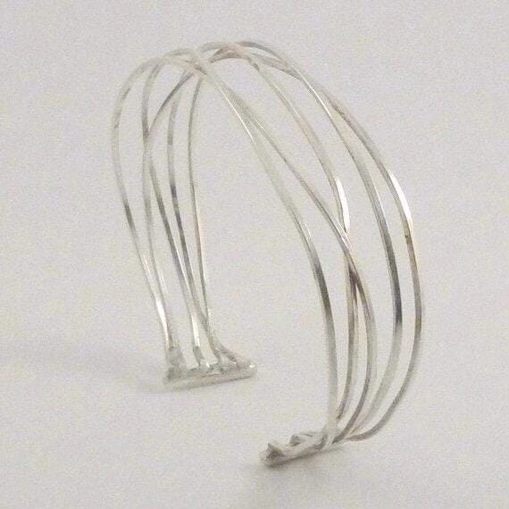 Argentium Silver Wire Cuff Bracelet, Tarnish Resistant, Hypoallergenic, Artisan Jewelry
