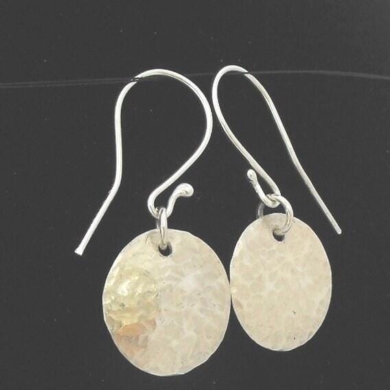 Handcrafted Hammered Argentium Silver Disc Earrings, Hypoallergenic and Tarnish Resistant Minimalist Jewelry for Women