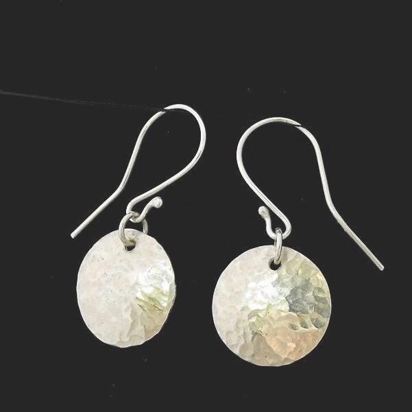 Handcrafted Hammered Argentium Silver Disc Earrings, Hypoallergenic and Tarnish Resistant Minimalist Jewelry for Women