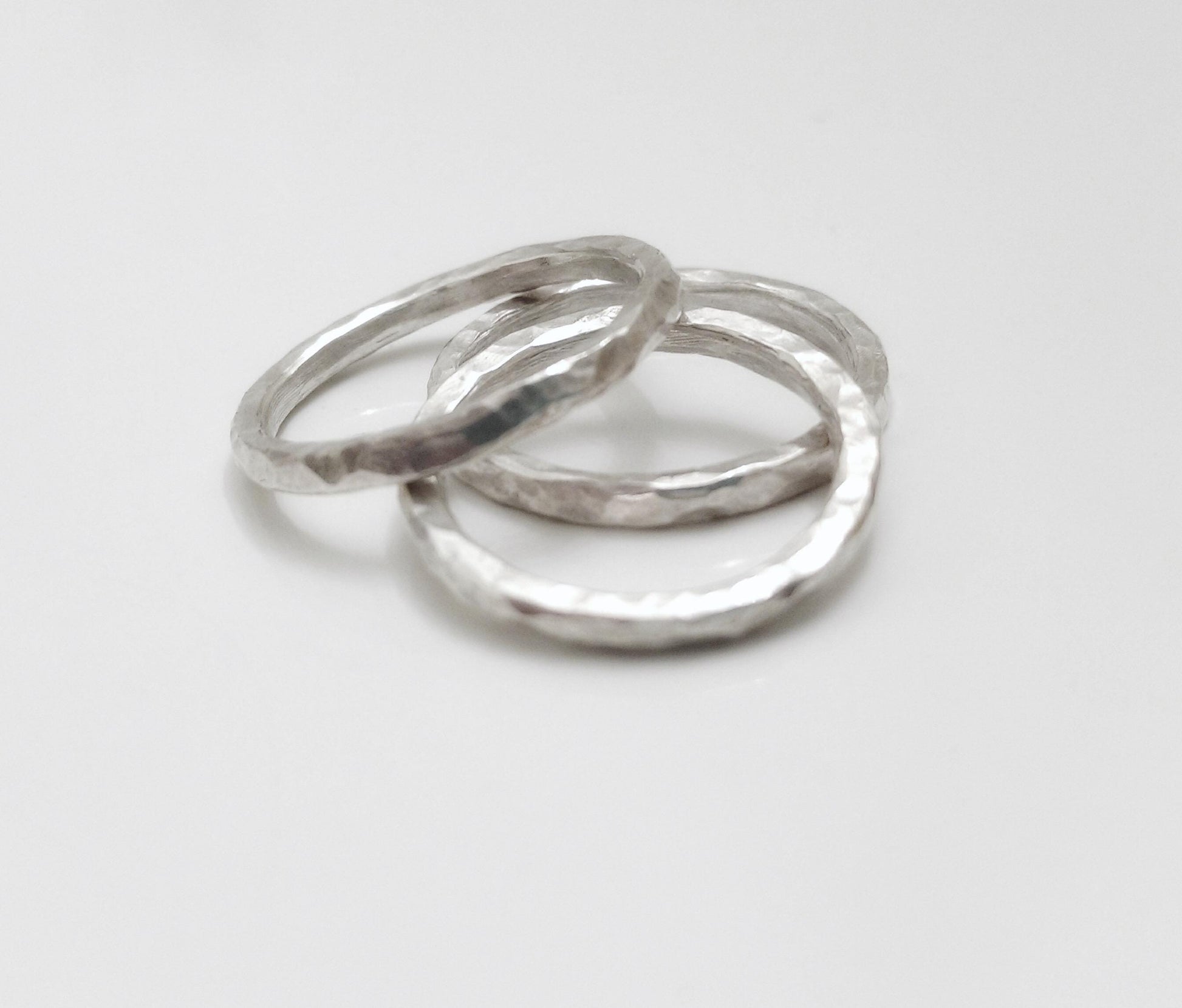 Handcrafted Hammered Argentium Silver Stacking Rings, Hypoallergenic Tarnish Resistant Set