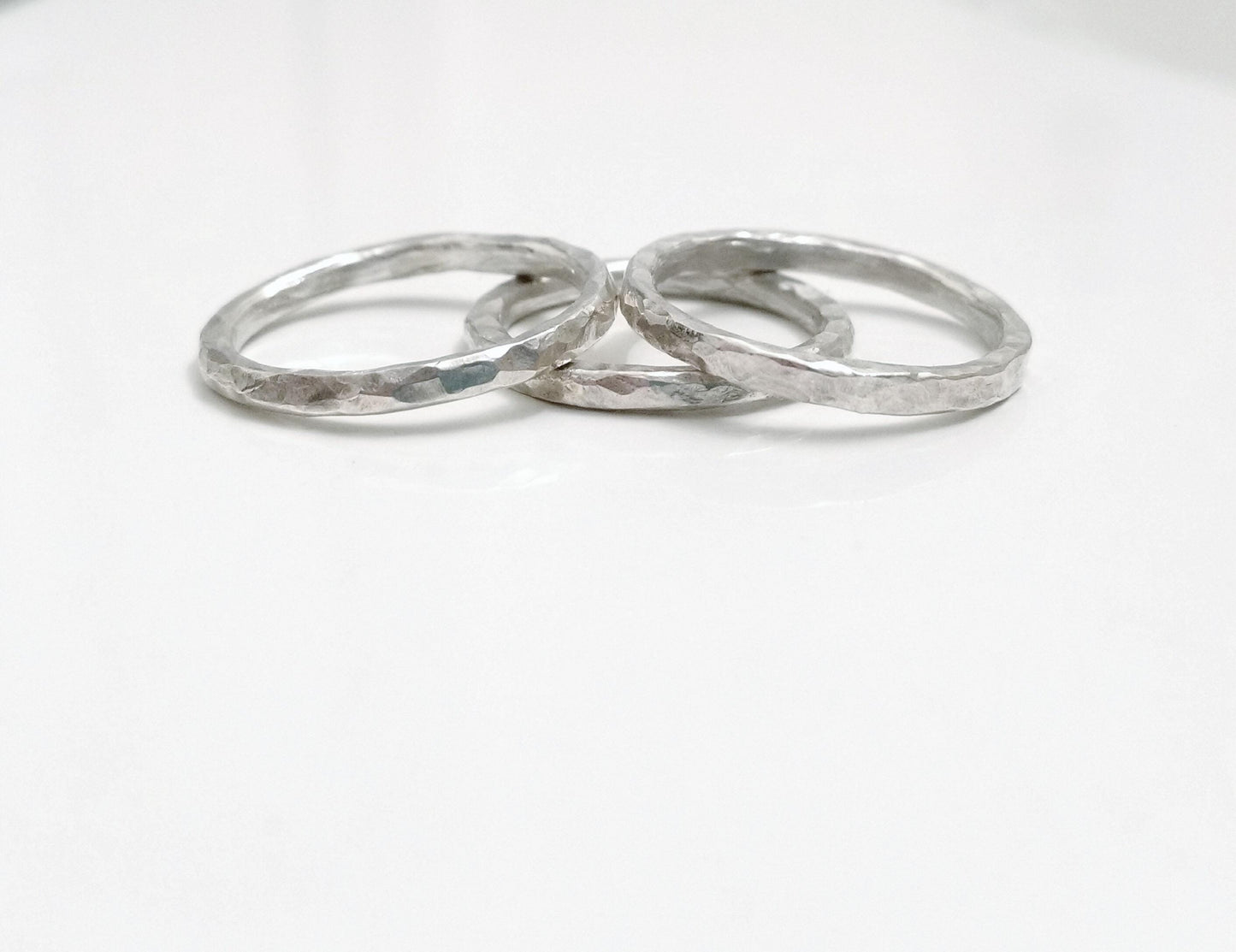 Handcrafted Hammered Argentium Silver Stacking Rings, Hypoallergenic Tarnish Resistant Set
