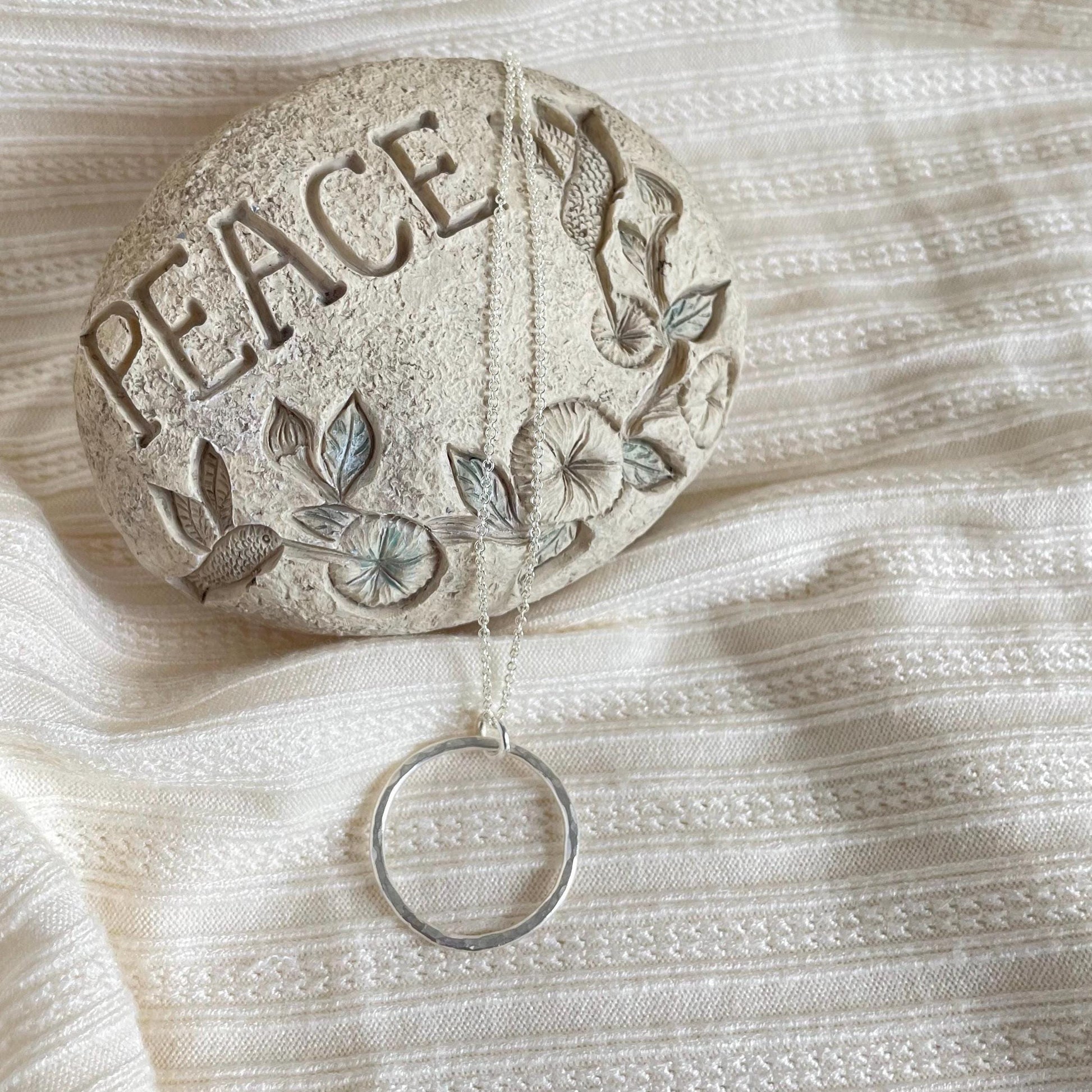Hammered Argentium Silver Circle Necklace, Tarnish Resistant Jewelry