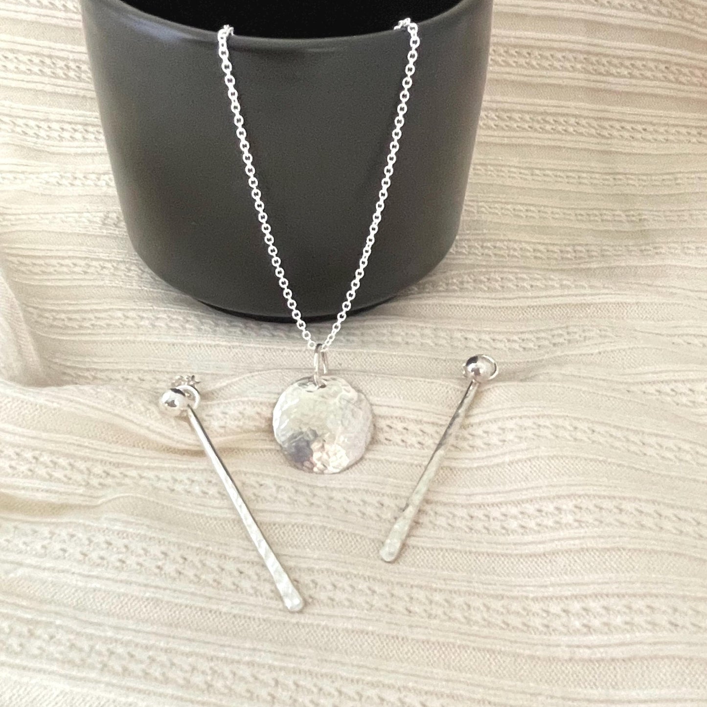 Hammered Argentium Silver Disc Necklace, Minimalist Layering Jewelry, Tarnish Resistant, Eco Friendly