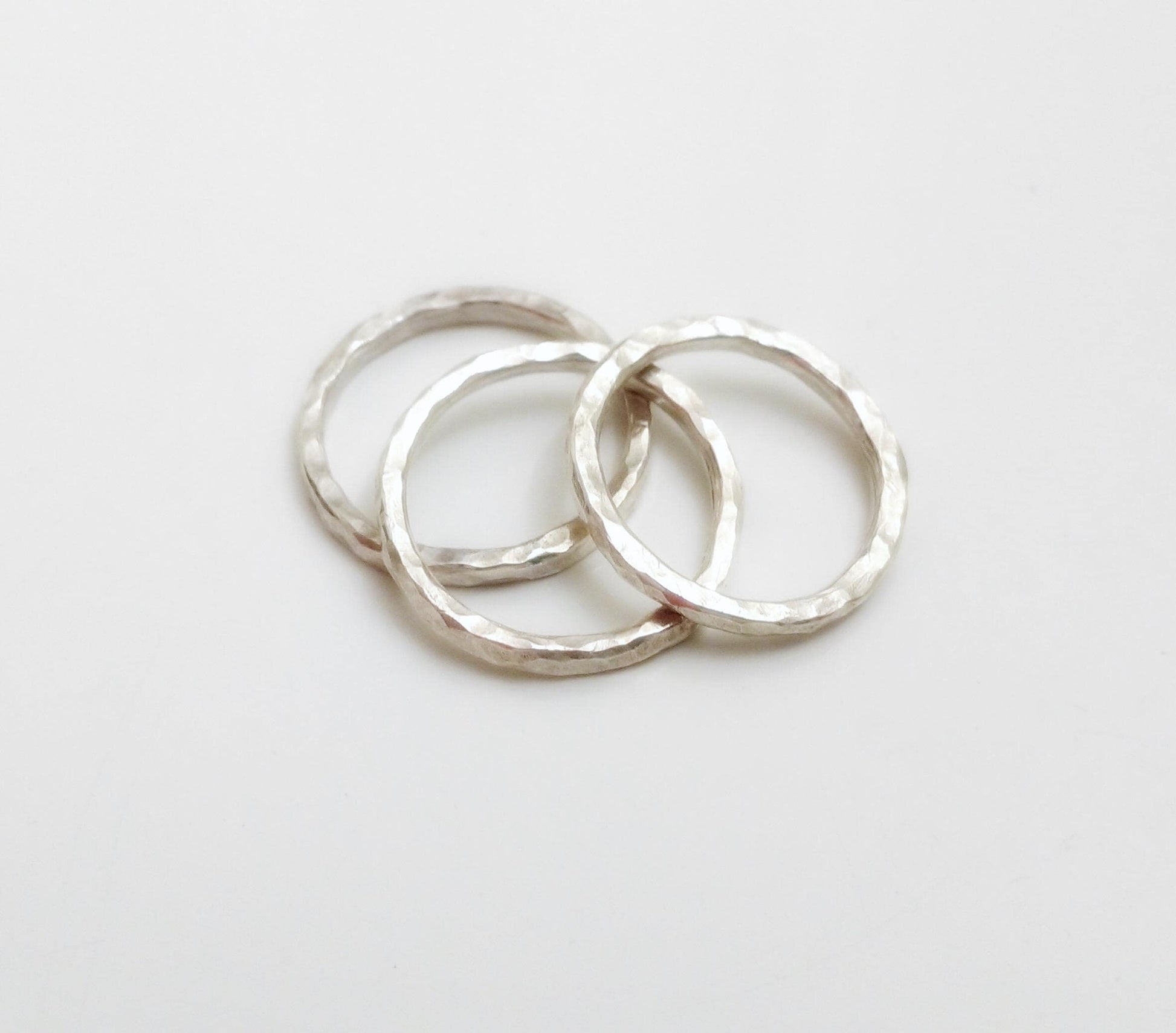 Handcrafted Hammered Argentium Silver Stacking Rings, Hypoallergenic Tarnish Resistant Set