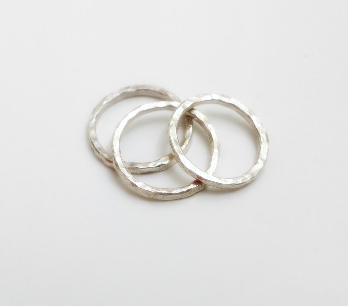 Handcrafted Hammered Argentium Silver Stacking Rings, Hypoallergenic Tarnish Resistant Set