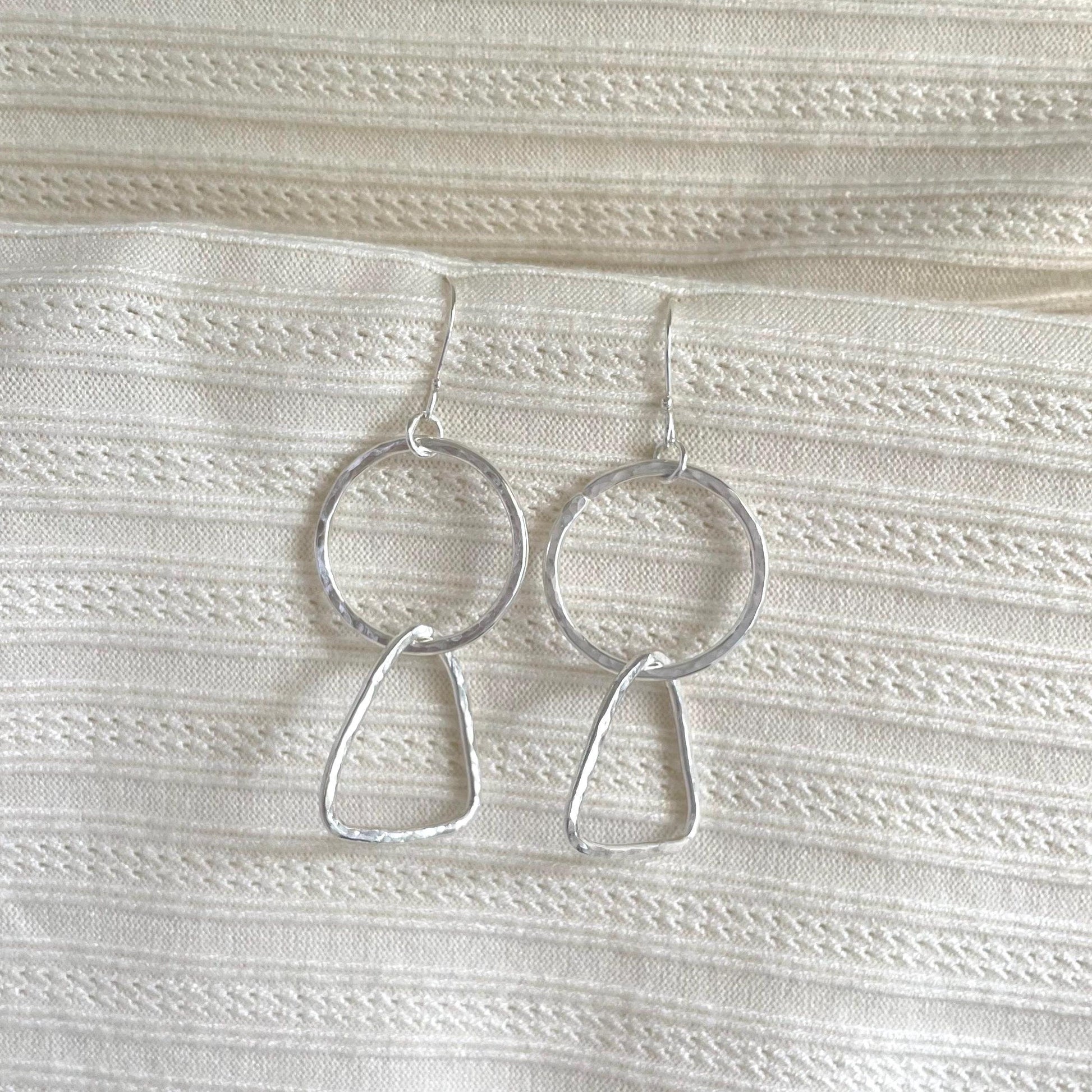 Handcrafted Argentium Silver Double Hoop Earrings, Geometric Statement Dangles