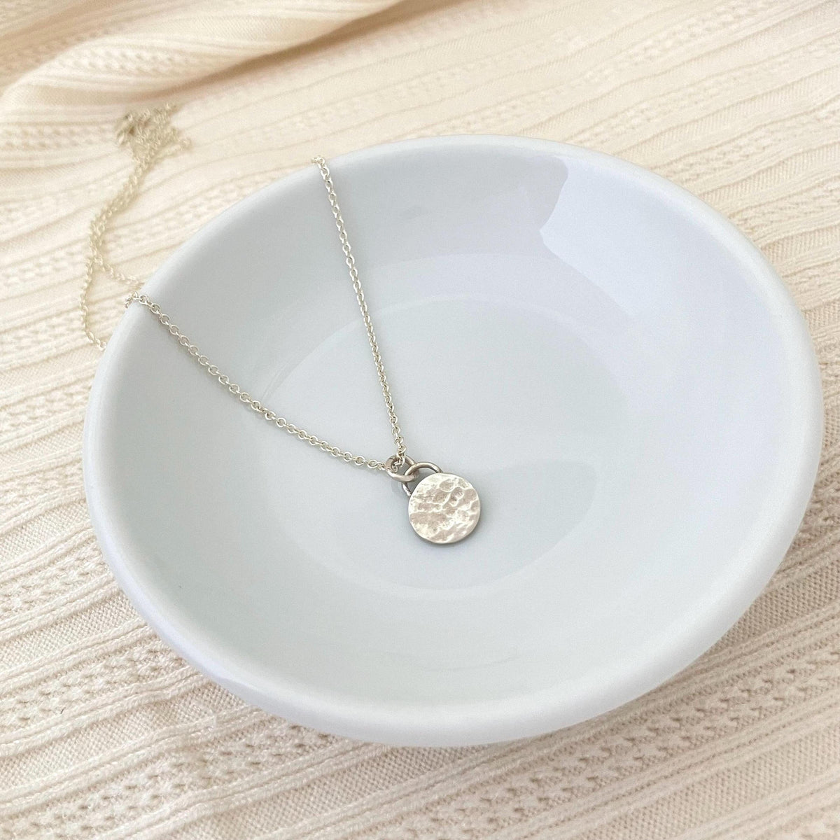 Hammered Argentium Silver Circle Necklace, Everyday Layering Jewelry, Tarnish Resistant, Eco Friendly Dainty Chain