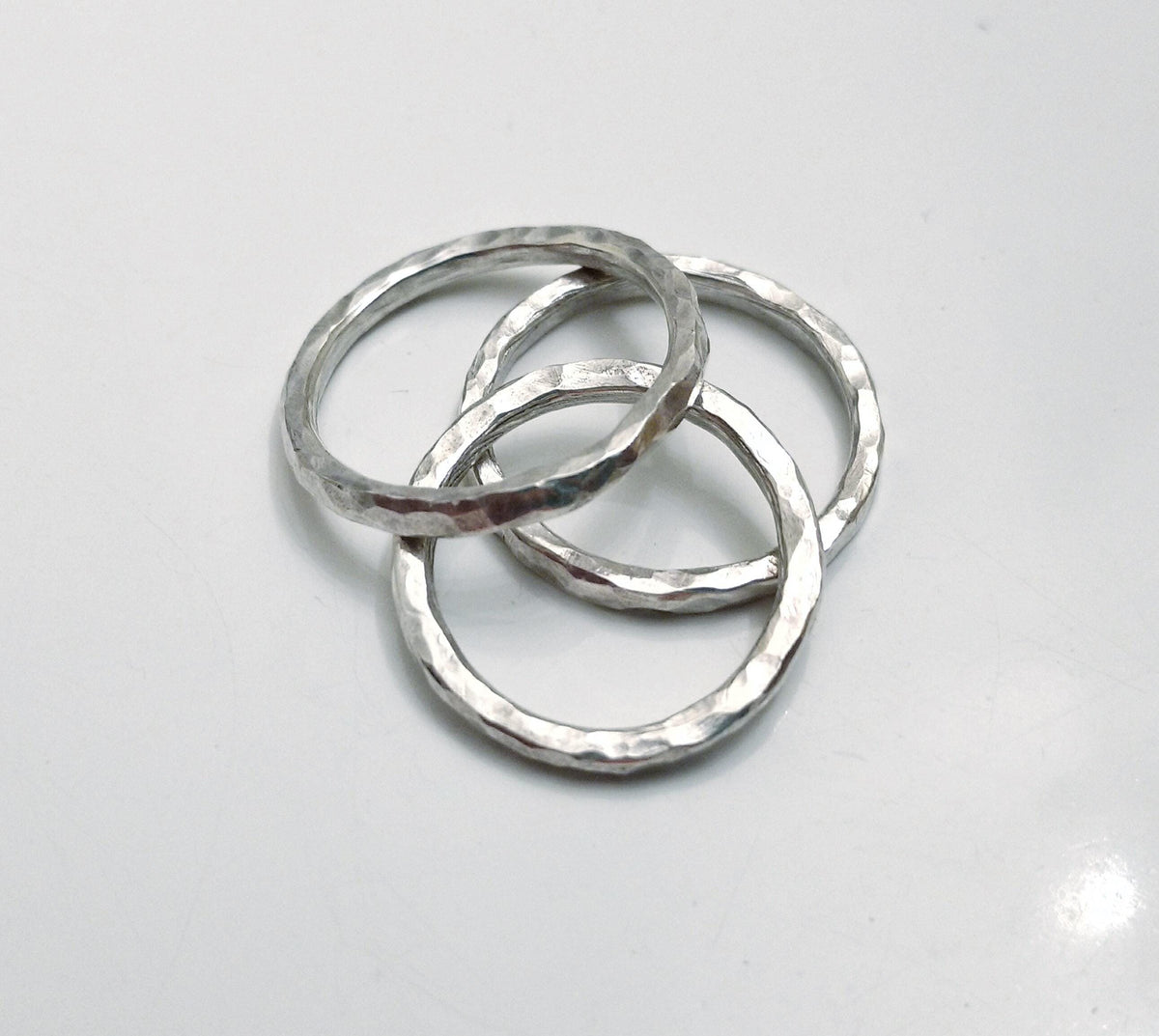 Handcrafted Hammered Argentium Silver Stacking Rings, Hypoallergenic Tarnish Resistant Set