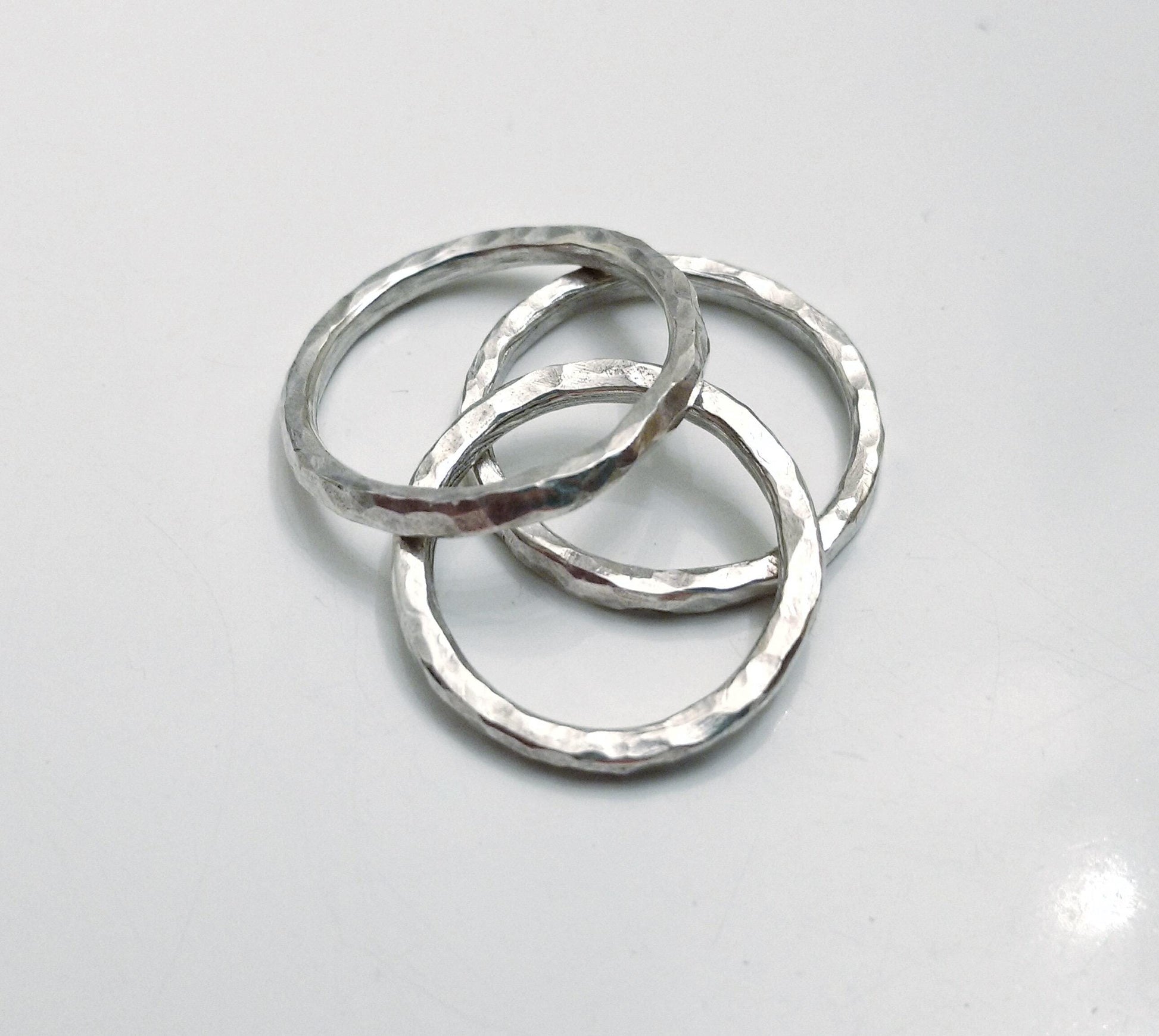 Handcrafted Hammered Argentium Silver Stacking Rings, Hypoallergenic Tarnish Resistant Set