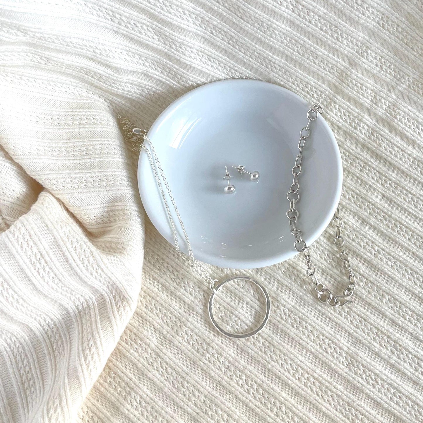 Hammered Argentium Silver Circle Necklace, Tarnish Resistant Jewelry