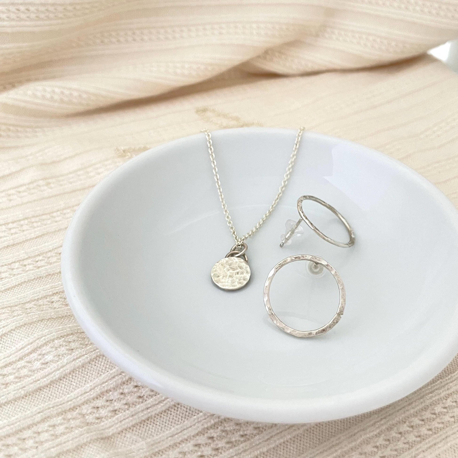 Hammered Argentium Silver Circle Necklace, Everyday Layering Jewelry, Tarnish Resistant, Eco Friendly