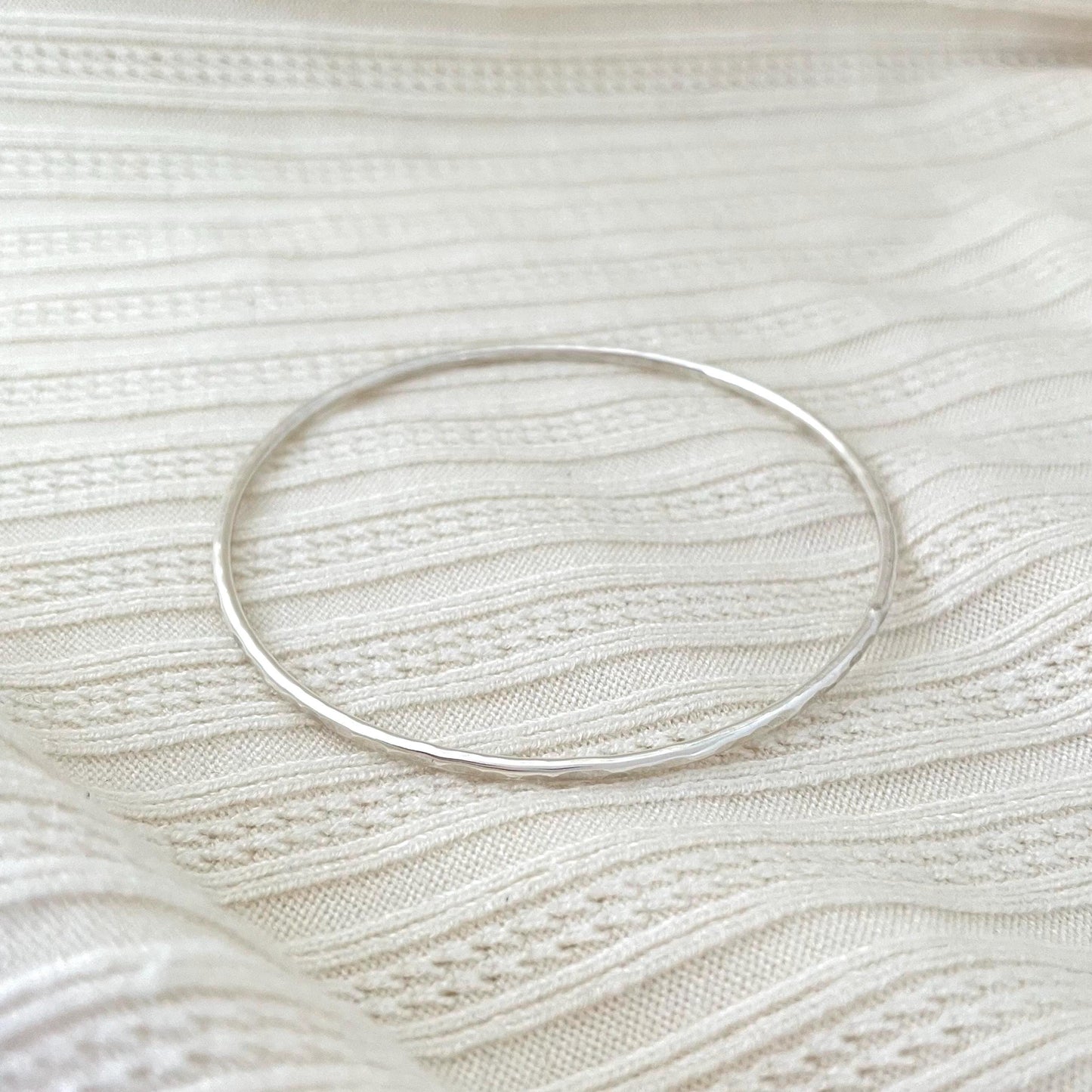 Handcrafted Hammered Argentium Silver Bangle Bracelet, Tarnish Resistant, Hypoallergenic