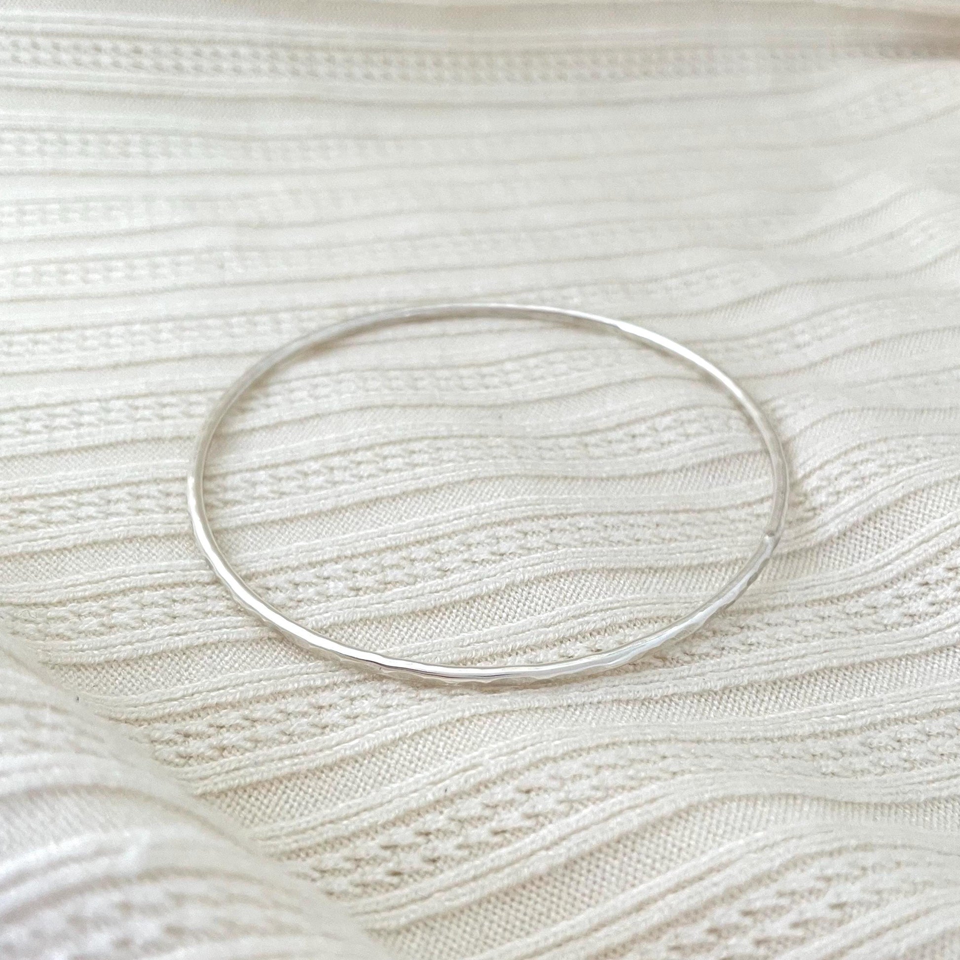 Handcrafted Hammered Argentium Silver Bangle Bracelet, Tarnish Resistant, Hypoallergenic