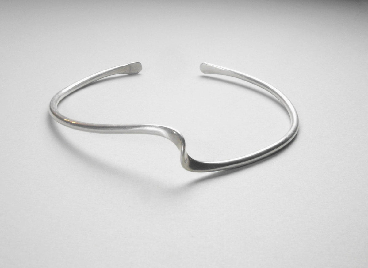 Hand-forged Argentium Silver Wave Cuff Bracelet, Tarnish Resistant, Eco Friendly
