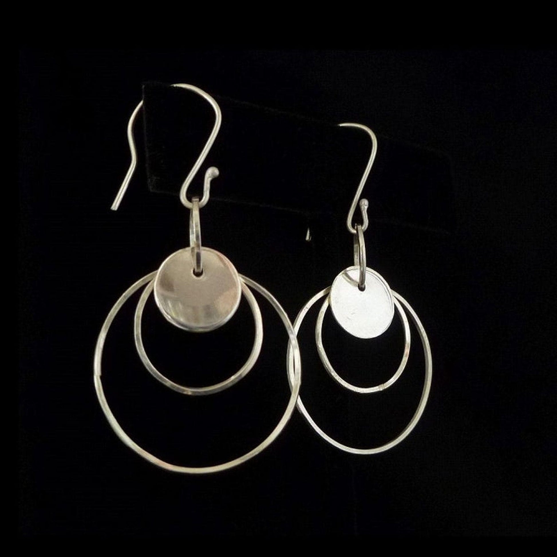 Handcrafted Argentium Silver Double Hoop Disc Earrings, Artisan Geometric Dangle Jewelry