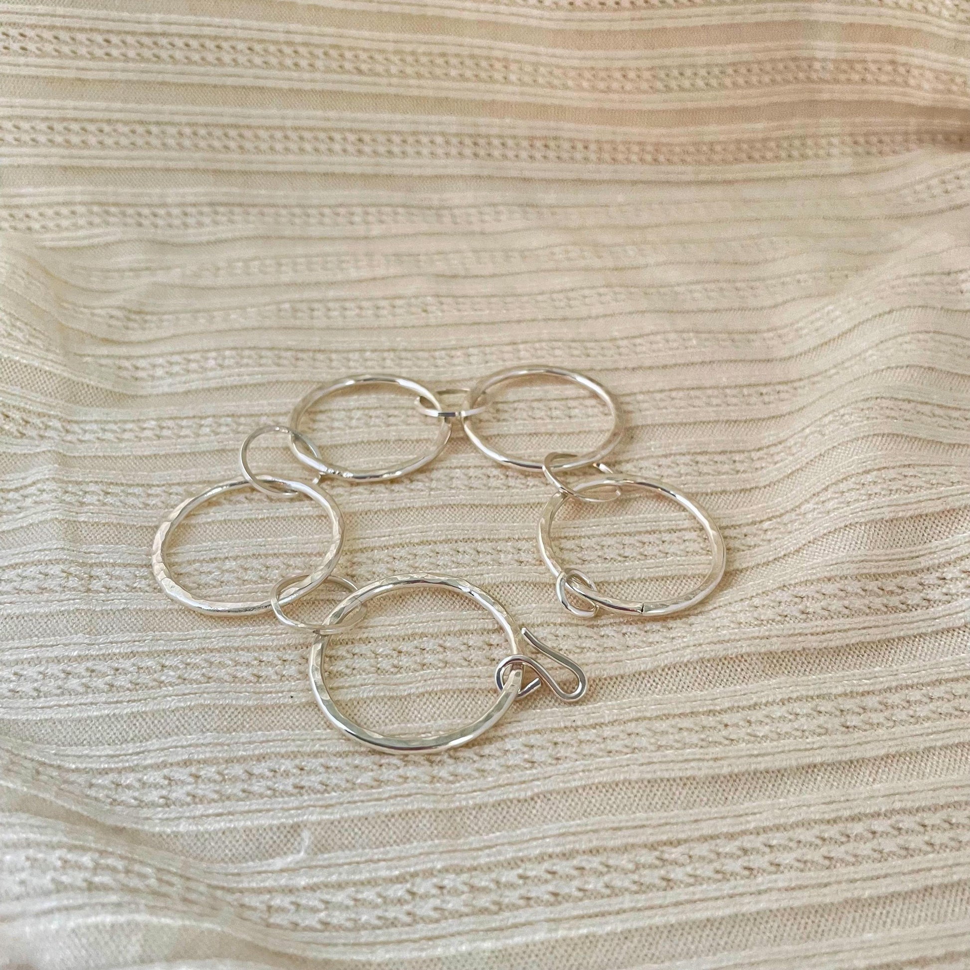 Argentium Sterling Silver Chunky Bracelet, Hammered Hoops, Artisan Jewelry, Tarnish Resistant, Eco Friendly