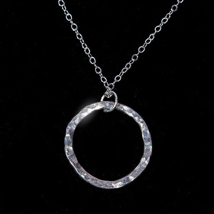 Hammered Argentium Silver Hoop Necklace, Minimalist Tarnish-Free Jewelry