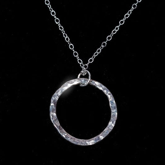 Hammered Argentium Silver Hoop Necklace, Minimalist Tarnish-Free Jewelry