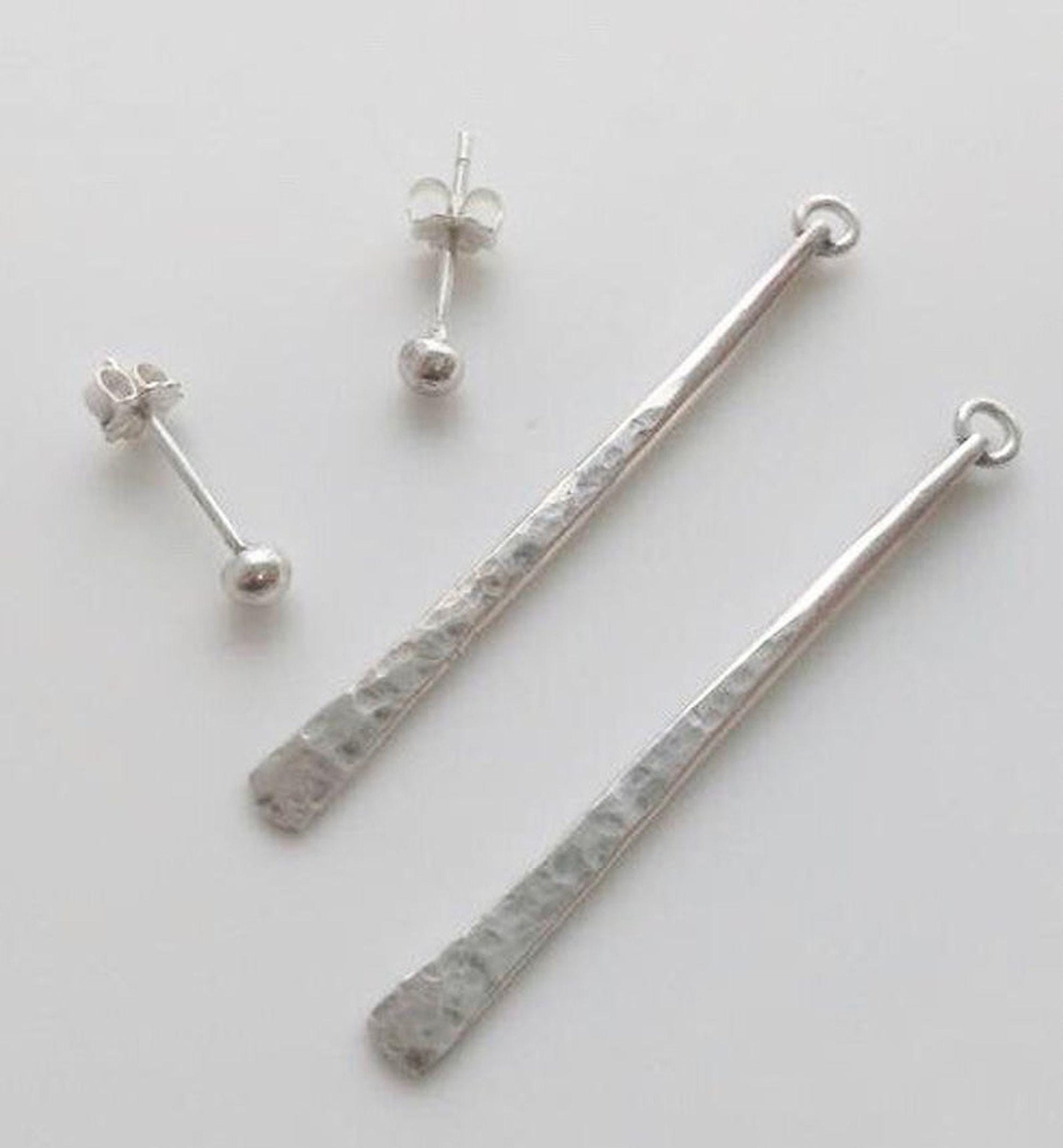 Hammered Argentium Silver Ear Jacket Earrings, Modern Boho, Tarnish Resistant
