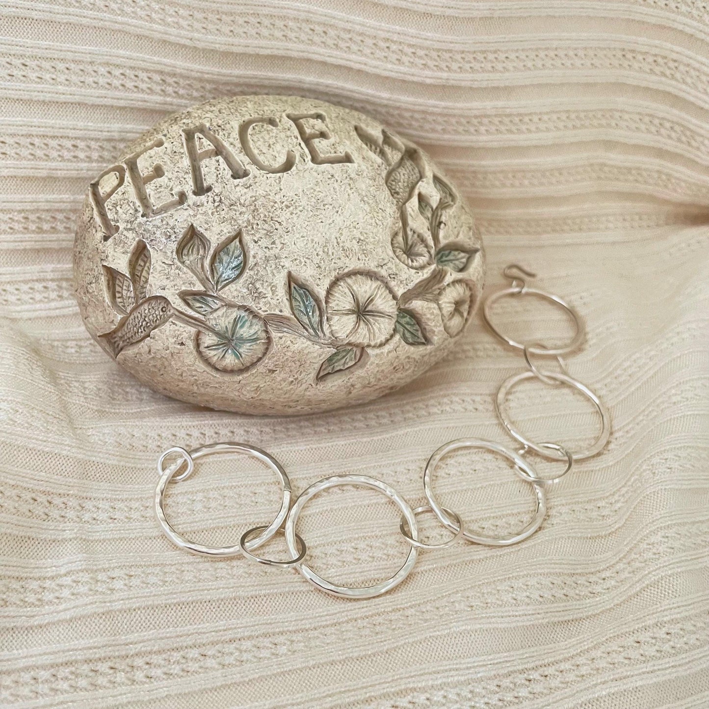 Argentium Sterling Silver Chunky Bracelet, Hammered Hoops, Artisan Jewelry, Tarnish Resistant, Eco Friendly