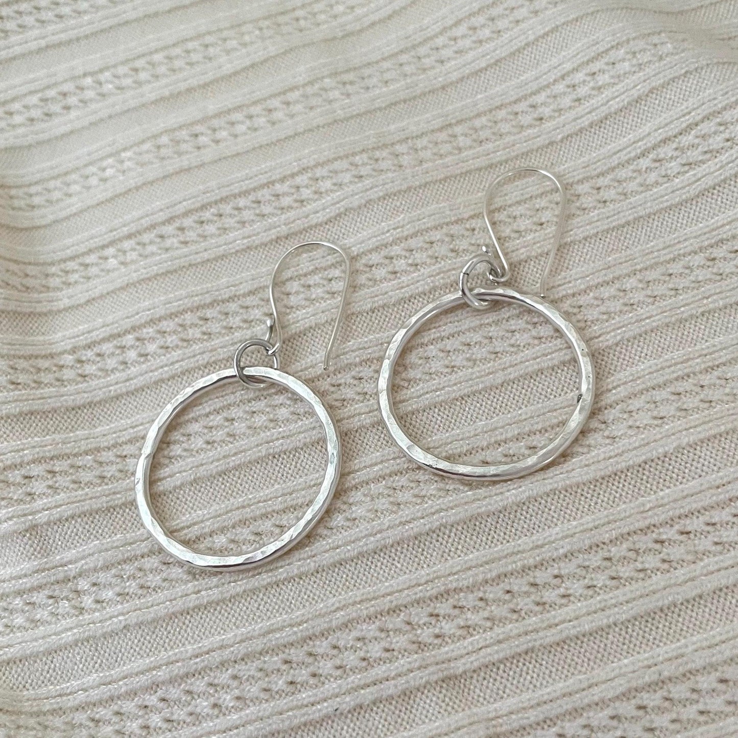 Handcrafted Argentium Silver Chunky Hoop Earrings, Thick 12g Artisan Hammered Statement Circles