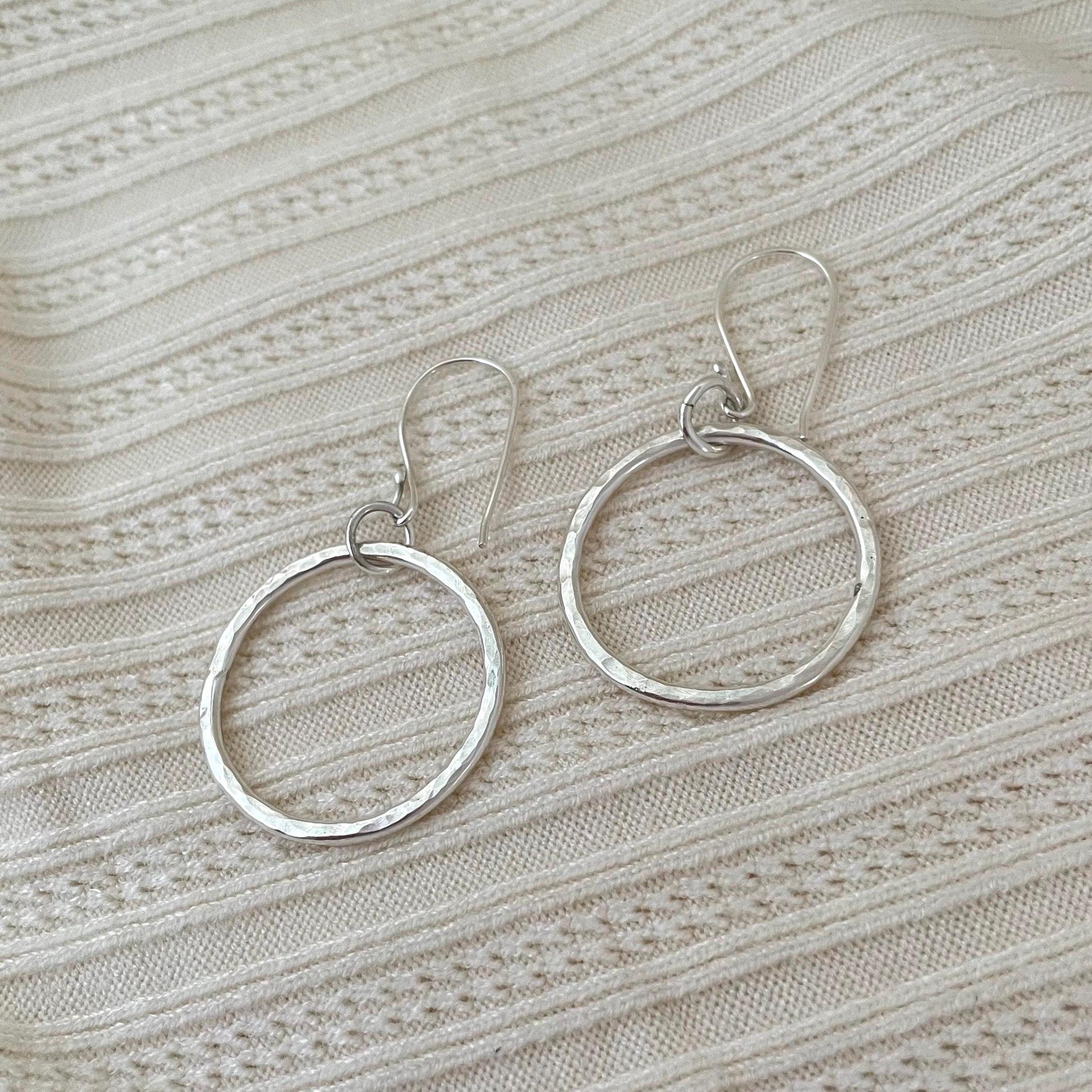 Hammered Argentium Silver Hoop Earrings, Modern Chunky Jewelry
