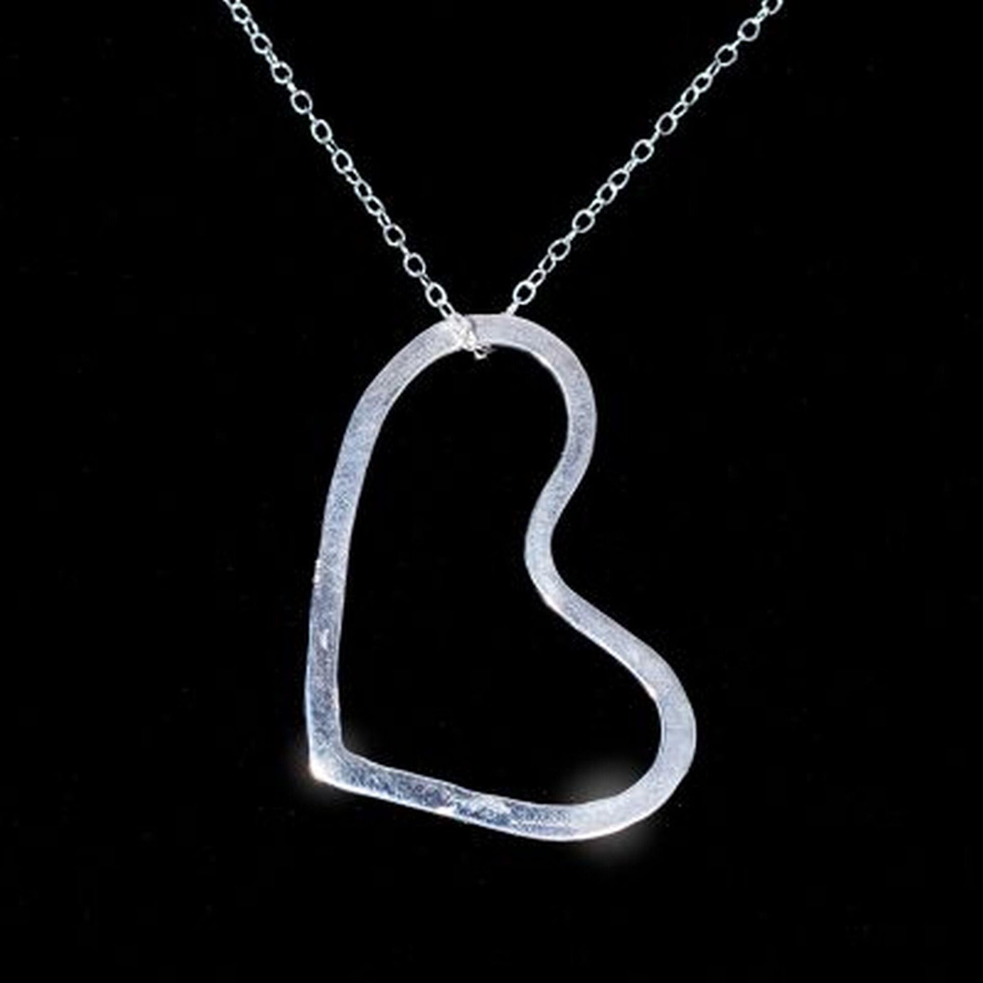 Argentium Silver Chunky Heart Necklace, Modern Tarnish Resistant Jewelry Gift for Women