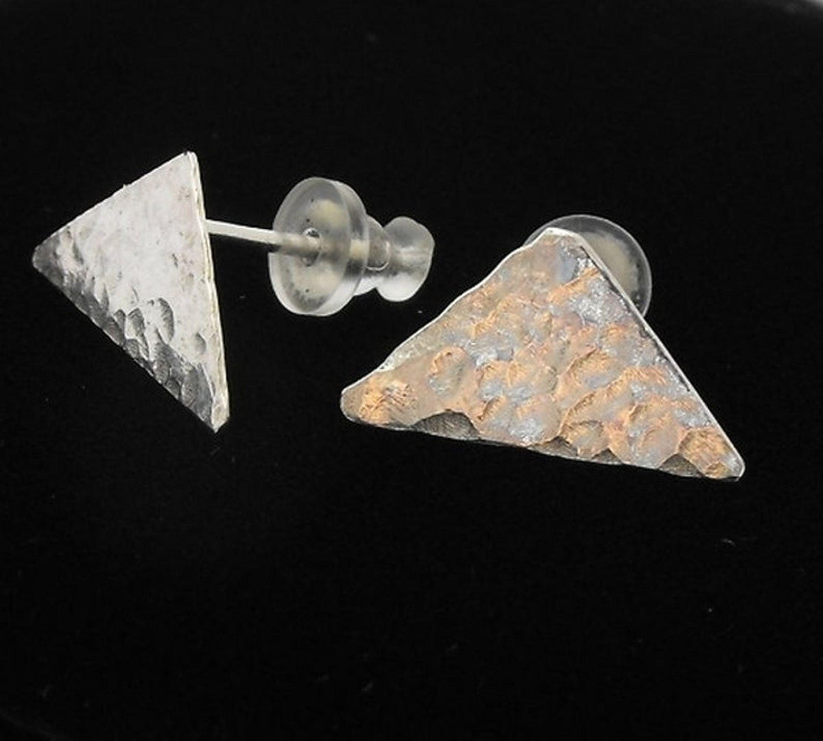 Hammered Argentium Silver Geometric Post Earrings, Hypoallergenic Tarnish Resistant Jewelry for Sensitive Skin