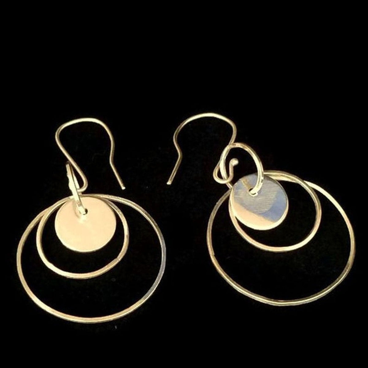 Handcrafted Argentium Silver Double Hoop Disc Earrings, Artisan Geometric Dangle Jewelry