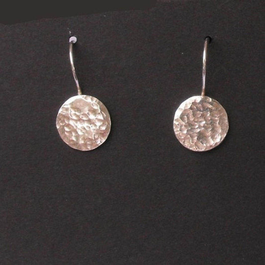 Hammered Argentium Silver Circle Drop Earrings, Modern Hypoallergenic Jewelry