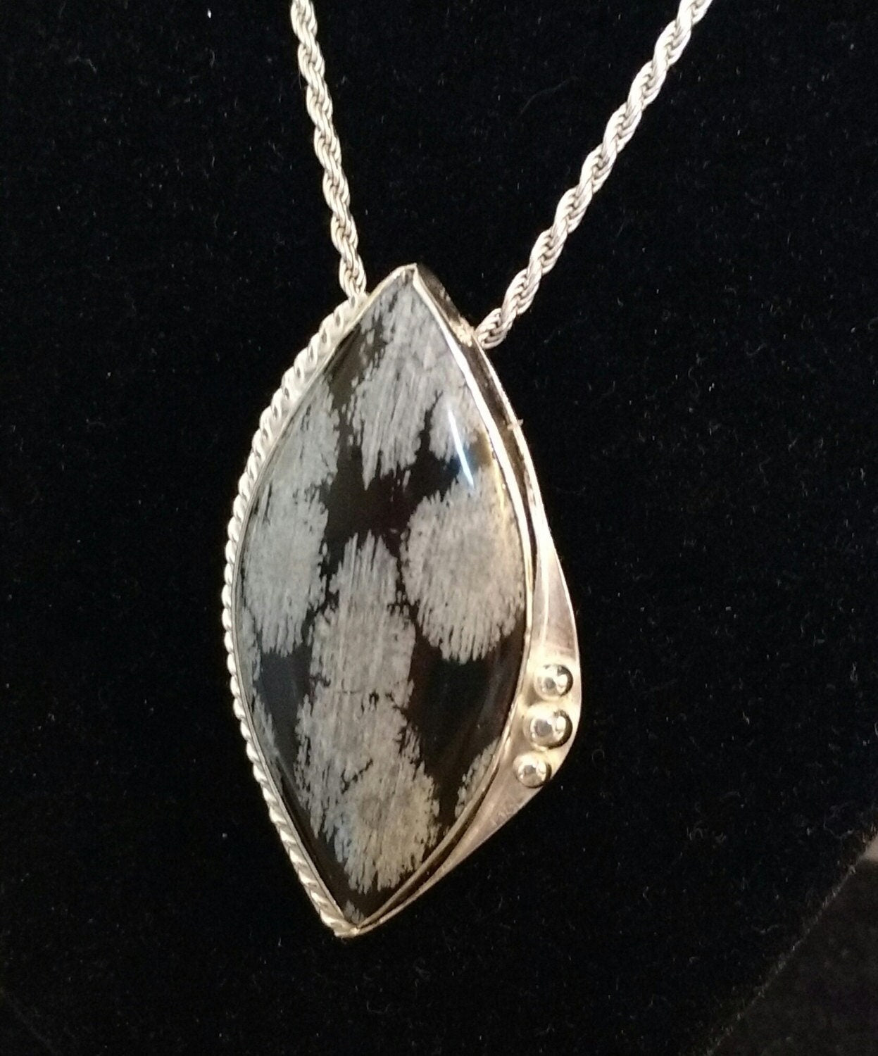 Natural Snowflake Obsidian Pendant Necklace, Handmade Stone Jewelry, Grounding Crystal Necklace, Spiritual Gift for Her
