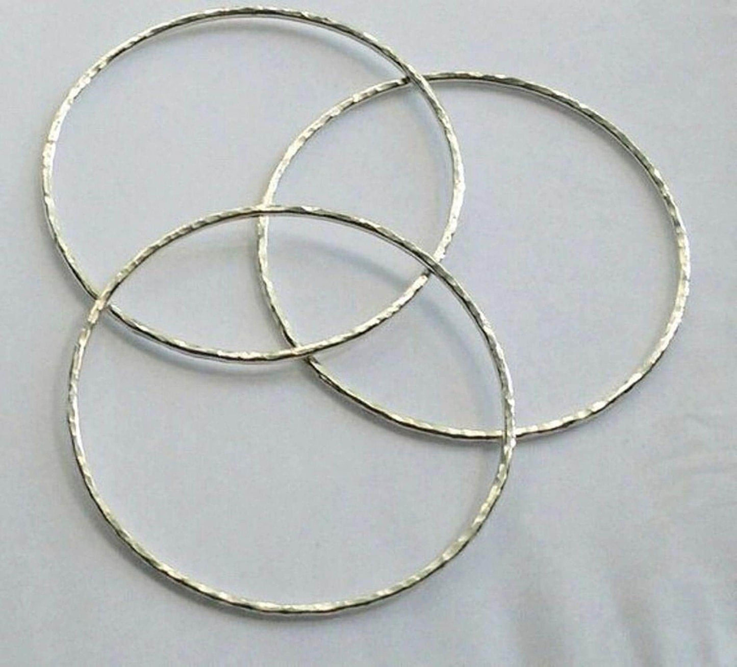 Set of 3 Hammered Argentium Silver Bangles, Minimalist Unisex Jewelry