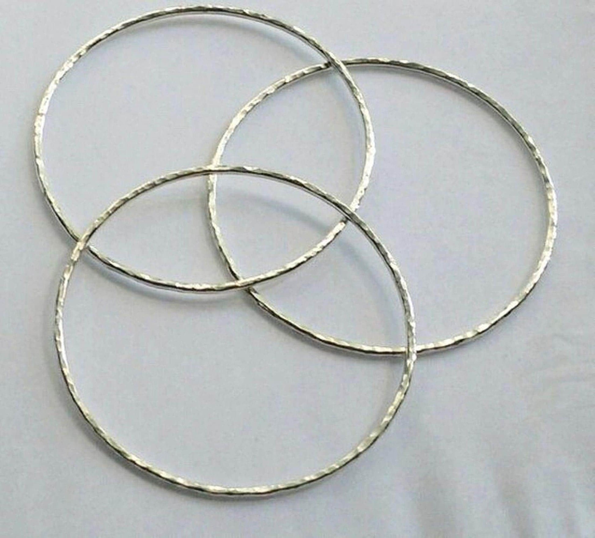 Set of 3 Hammered Argentium Silver Bangles, Minimalist Unisex Jewelry